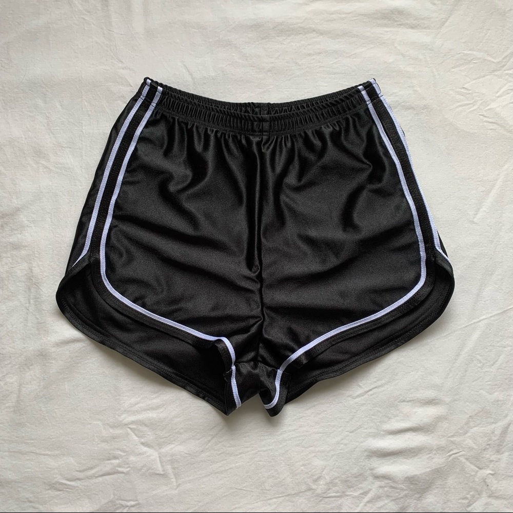 American Apparel Black High Waist Track Shorts with White Piping